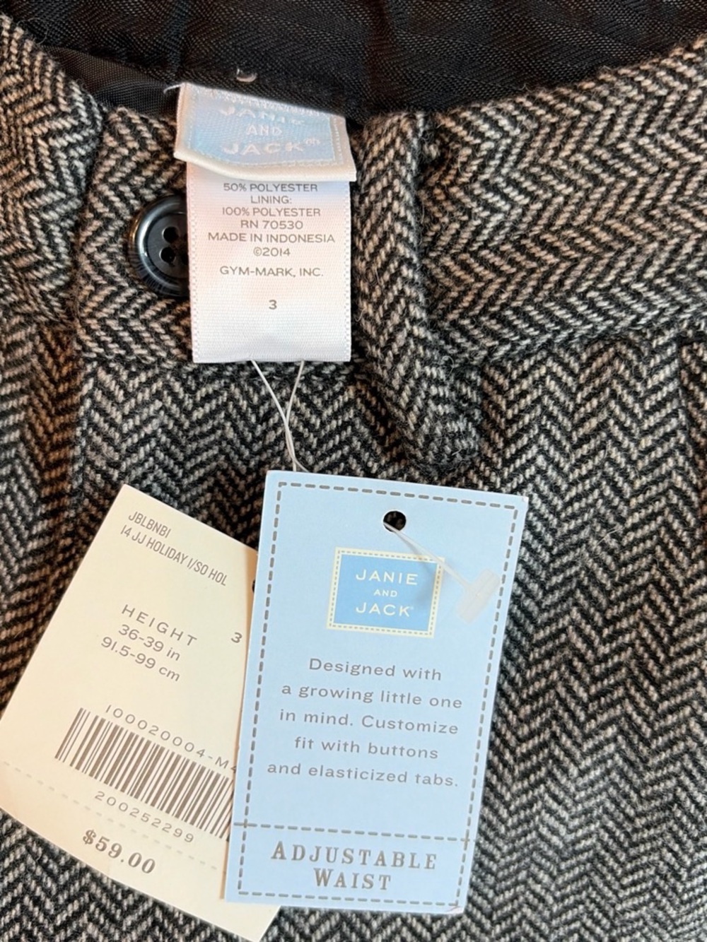 Janie and Jack Black & gray Herringbone pants with adjustable waist